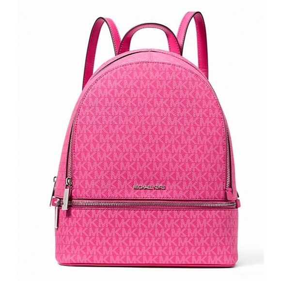 New Michael Kors Rhea Medium Signature Logo Backpack Dragon Fruit - Picture 1 of 4